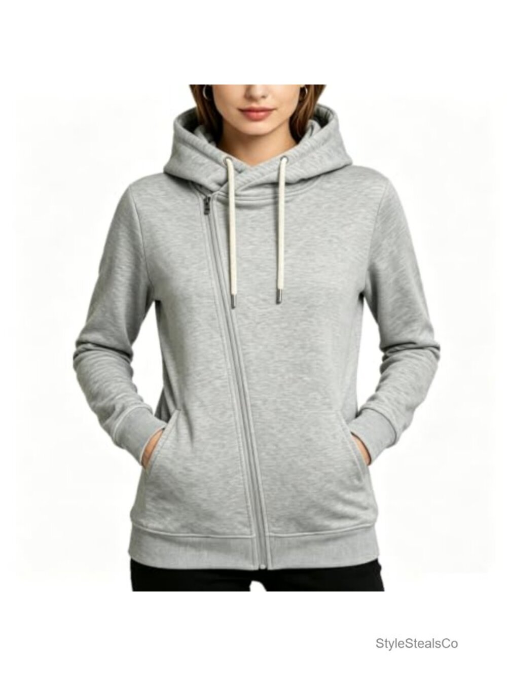 Women's Mid Weight Fleece Hoodie Long Sleeve Zipper Kangaroo Pocket